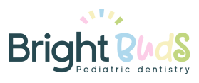 Logo for Bright Buds Pediatric Dentistry with colorful design elements.